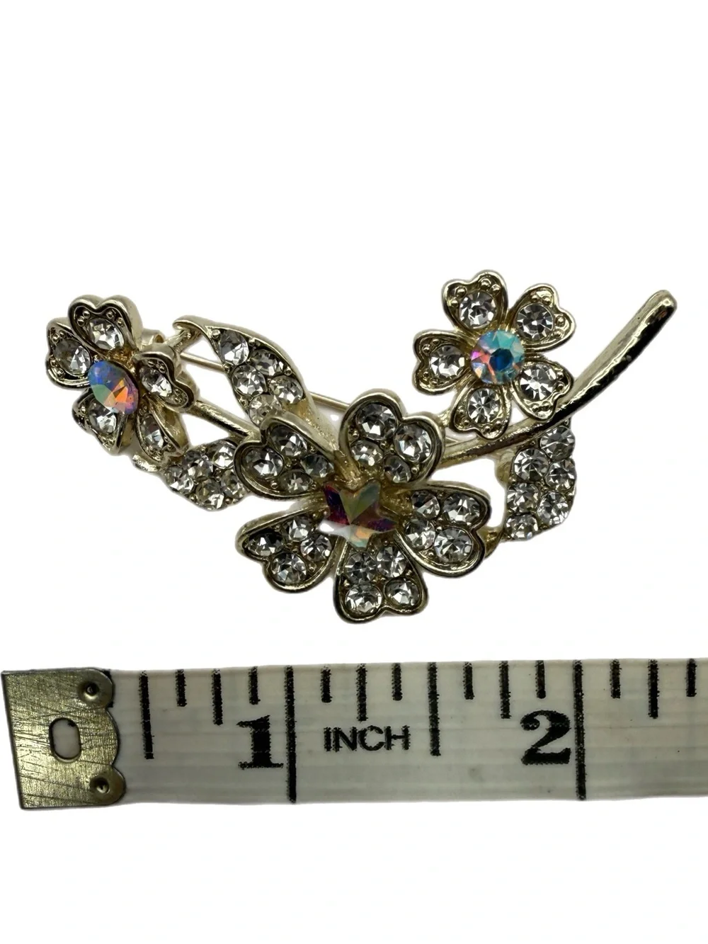 Gold-Tone Crystal Flower Brooch with‎ Aurora Borealis Centers